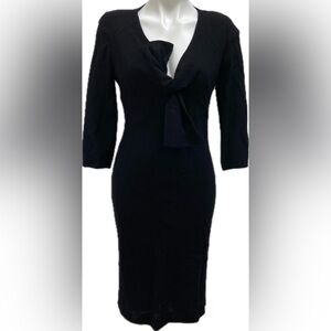 KITON NAPOLI ITALIAN WOOL BLACK TIE FRONT DESIGNER BESPOKE LUXURY MIDI DRESS